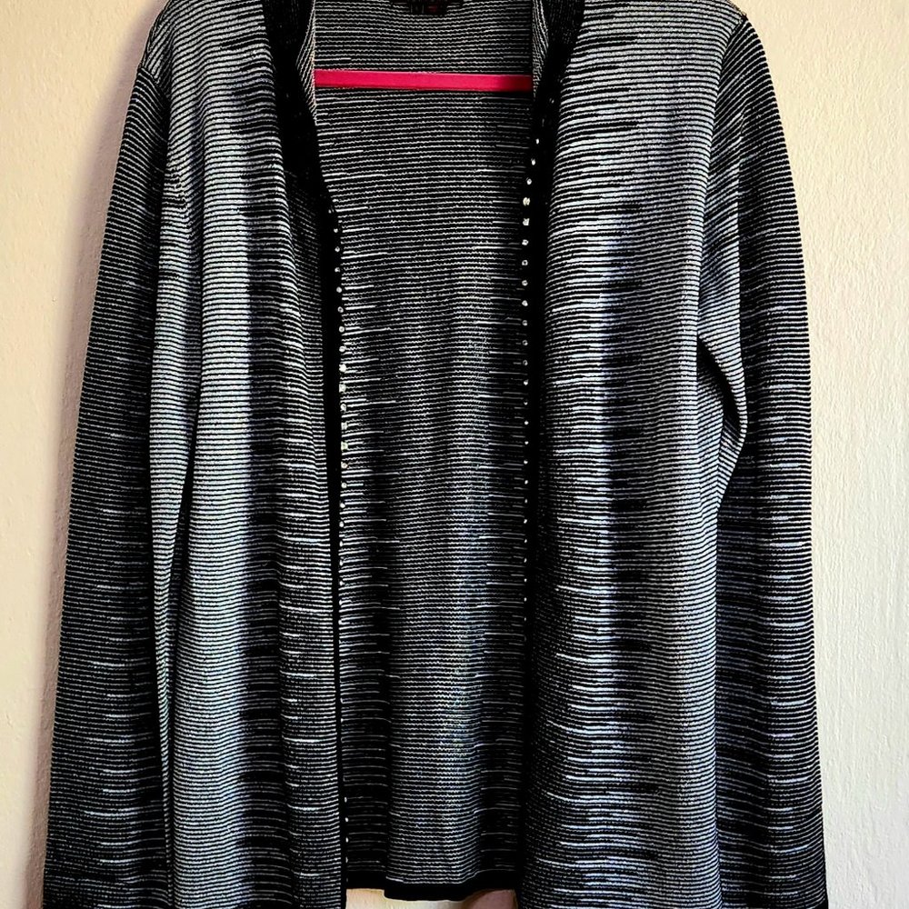 Women Fontana Black & Silver Cardigan - Rhinestone Zipper - Size Large - China